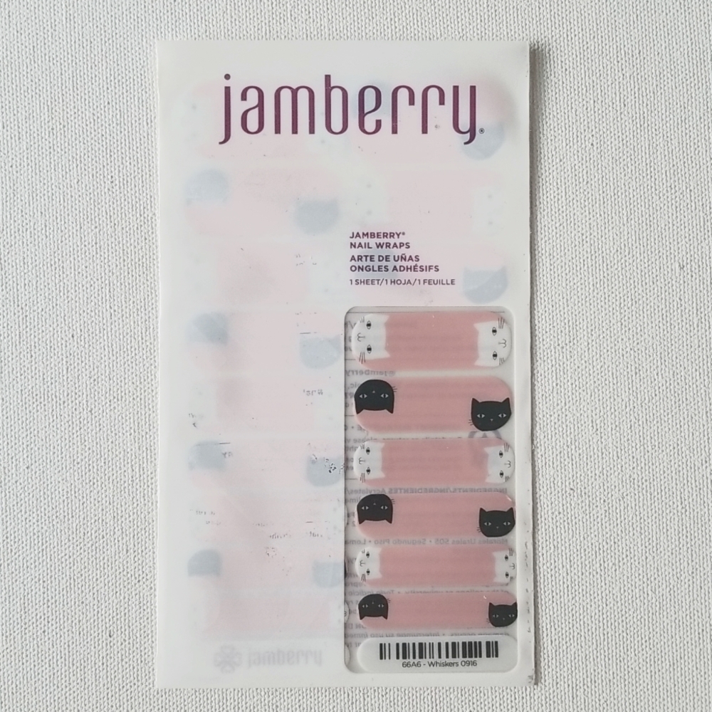 Jamberry Whiskers Light Pink with Black and White Cats Nail Wraps